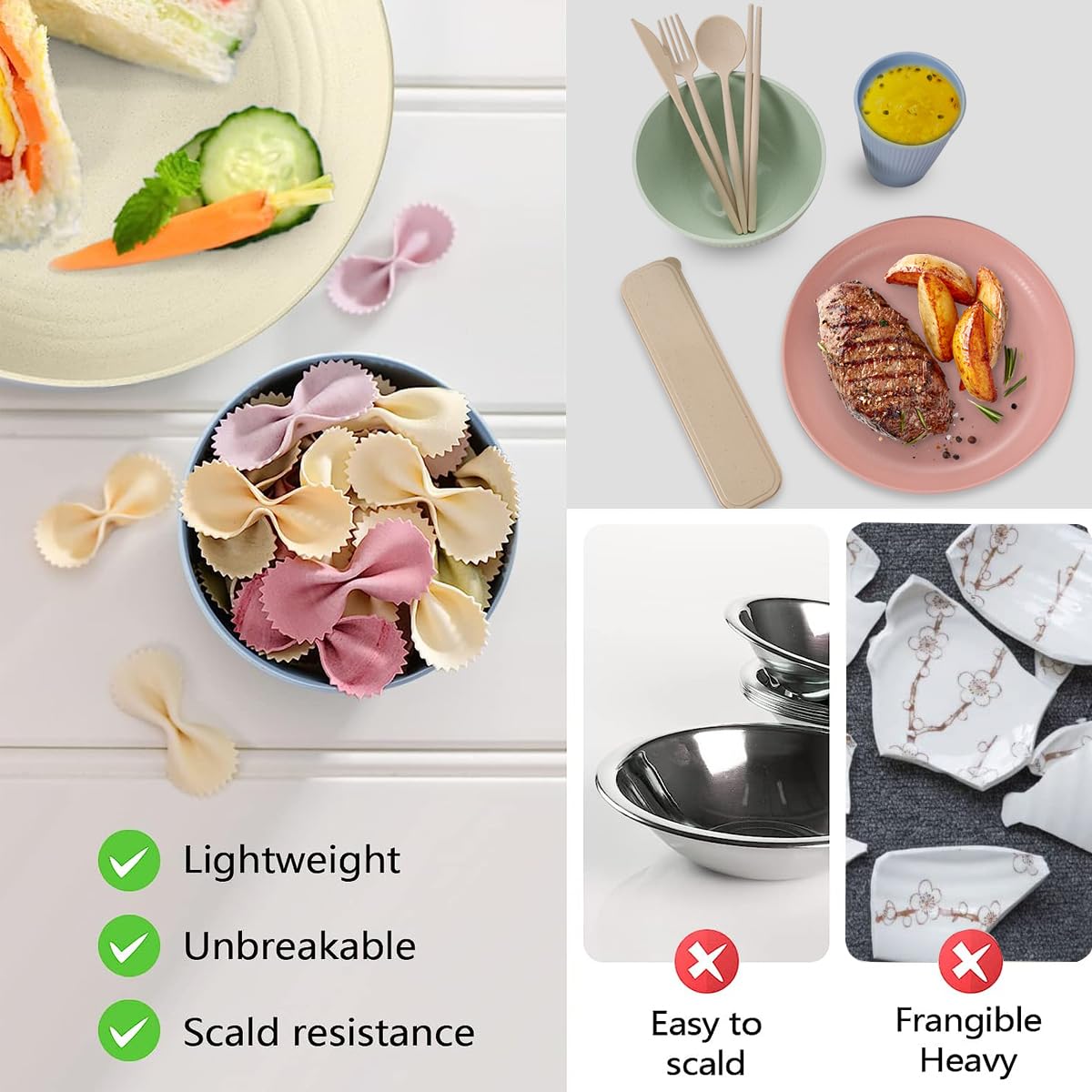 Hoidokly Set di Stoviglie da Campeggio 4 Persone 36 Pezzi di Stoviglie da Picnic di Stoviglie con Piatto Ciotola Cucchiaio Forchetta Coltello Bacchette e Tazza, per Picnic, Cucina Partito Barbecue