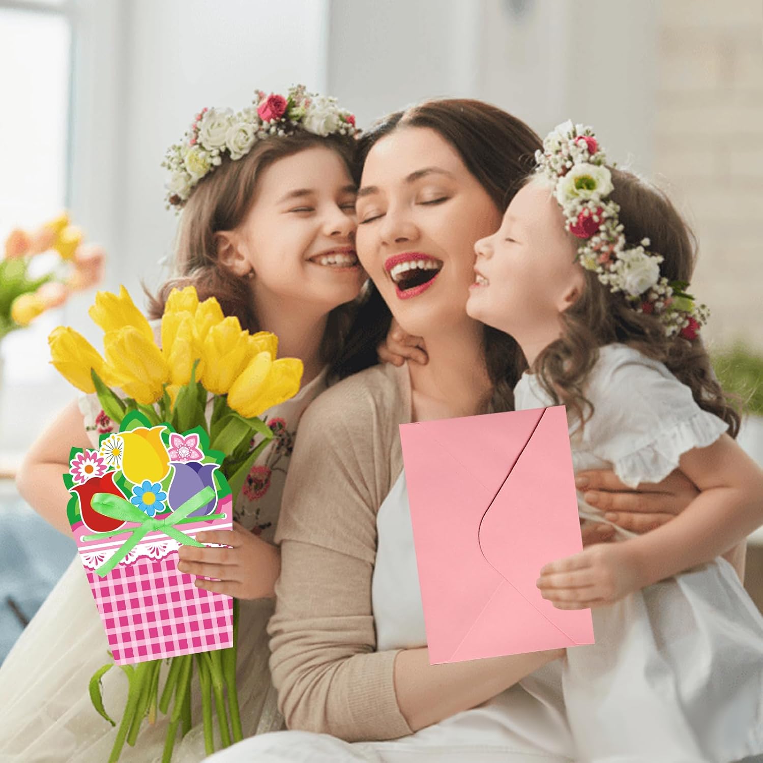 tmlfep Make Your Own Mother’s Day Crafts 24 Sets Mothers Day Card Making Kits DIY Handmade Greeting Card Kits for Kids with Vibrant Flowers Stickers, Envelopes & Ribbon for Preschool & Mother’s Day