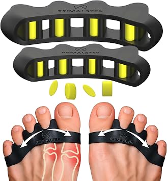 VYCE PrimalStep Fully Adjustable Toe Separators - Over 50% Thicker & More Durable - Doctor Recommended, Multiple Patents Pending - Stretches to Fit - 4 Pack Adjustable Bundle 1 Pair Size S/M & 1 Pair