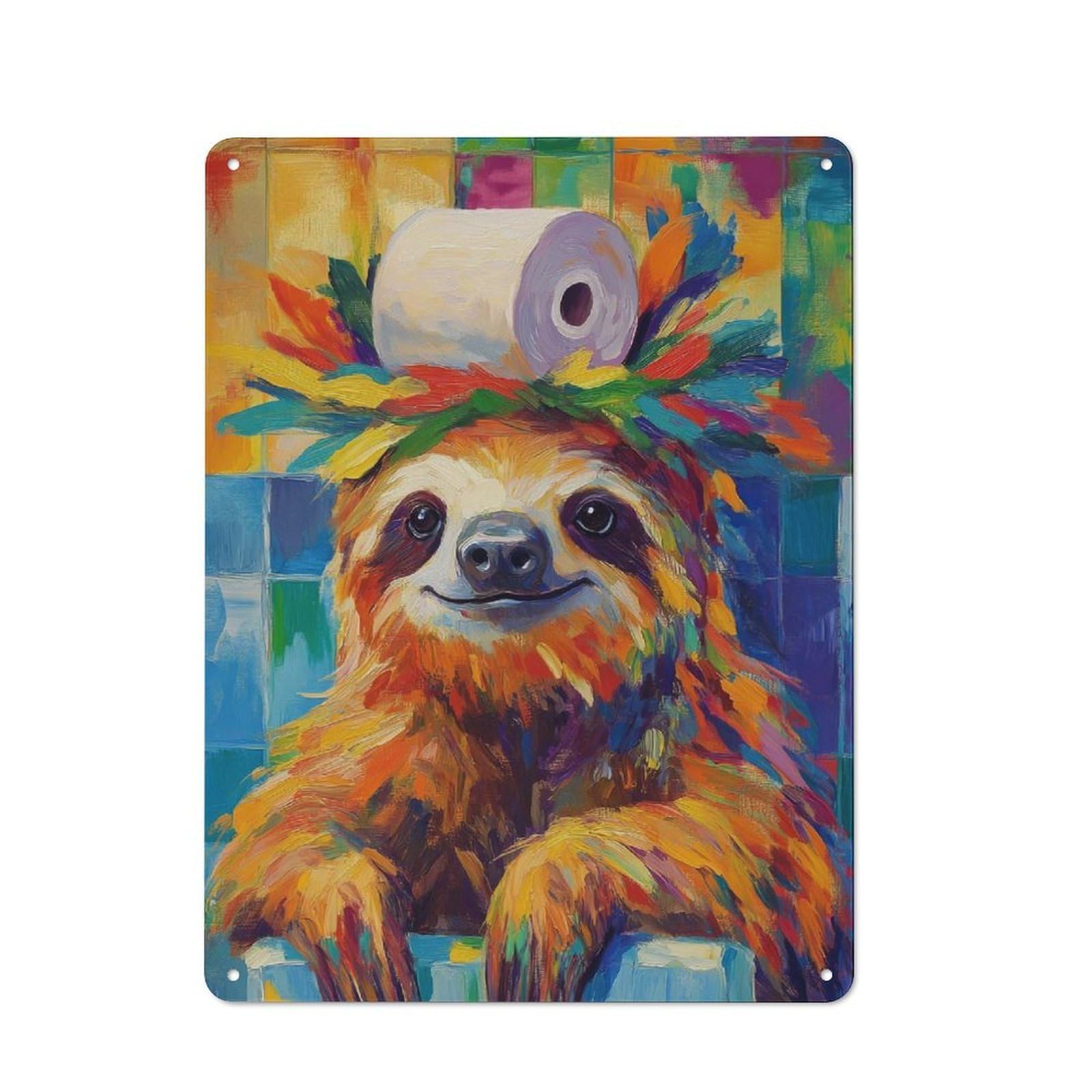 Junmoney Sloth With Toilet Paper Crown Metal Wall Sign 40X30cm Featuring For Home Bar Wall, For Themed Interiors In Home Bars And Entertaining Spaces