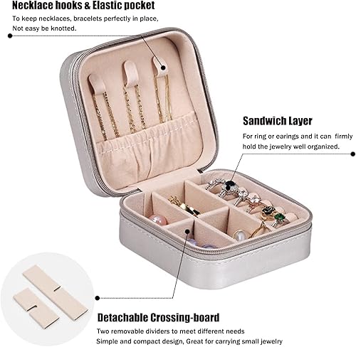 Miniatura 2 de MODENGKONGJIAN Mini estuche de viaje para joyería, caja organizadora de joyas de viaje de piel sintética, pequeño soporte portátil para