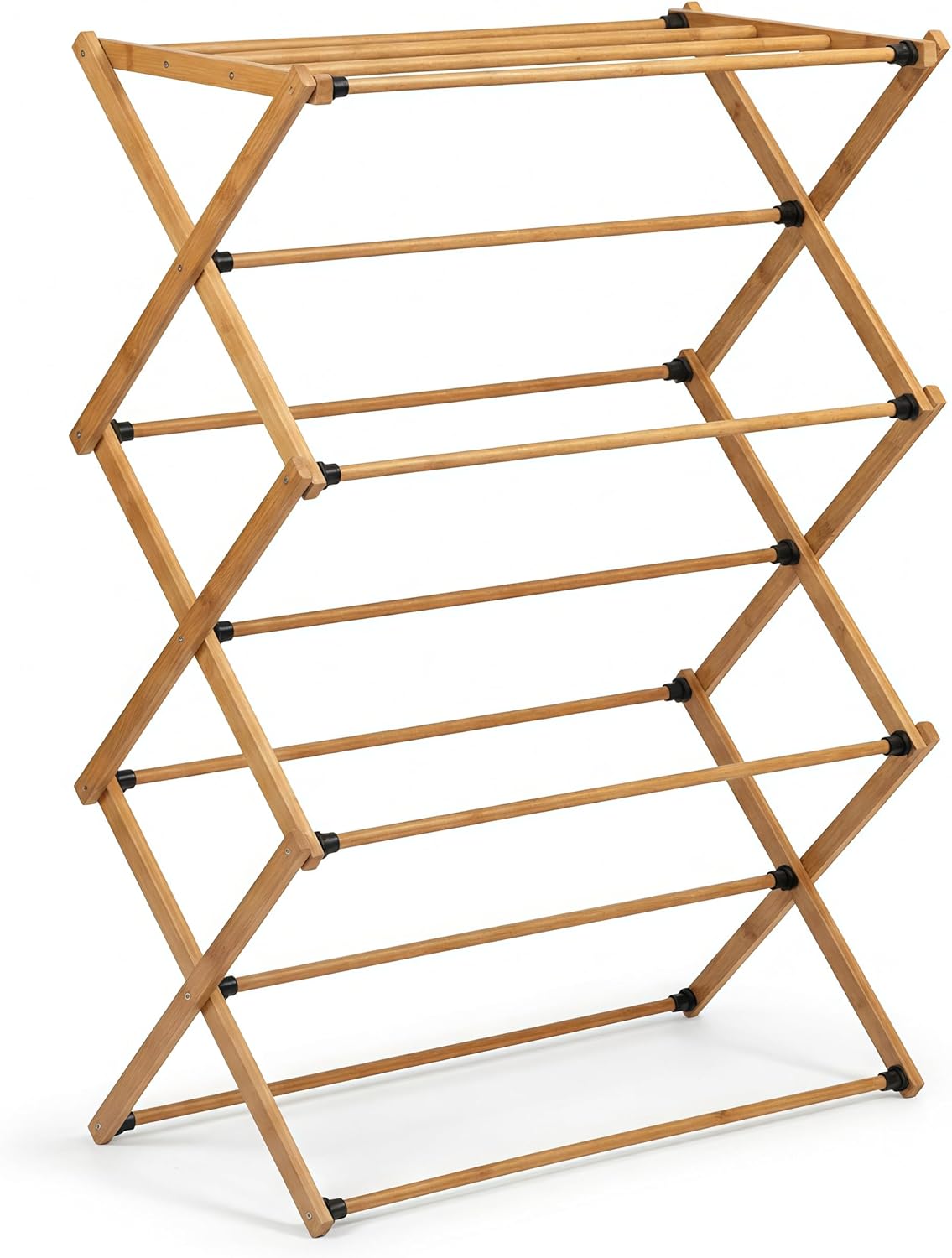 FJO Foldable Bamboo Clothes Drying Rack, 3-Tier Collapsible Laundry Clothes Hanger, Portable Wooden Drying Rack, Space Saving Indoor Outdoor, 21'' D x 15'' W x 39.3'' H, Beige
