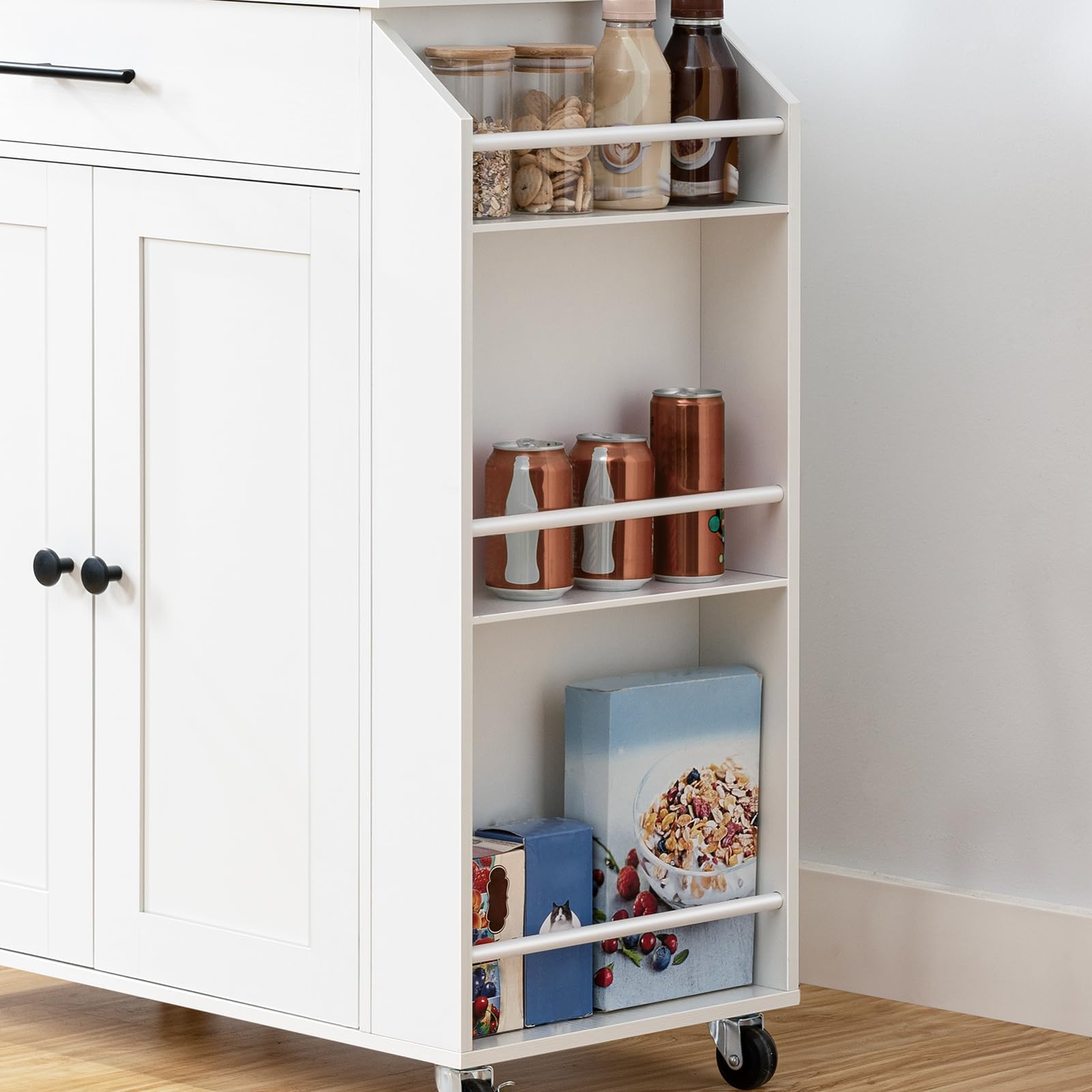 HOOBRO Isola Cucina con Prese Elettriche, Carrello da Cucina con Cassetti e Porta Spezie, 80,8 x 38 x 86 cm, Bianco EWT82CZD01