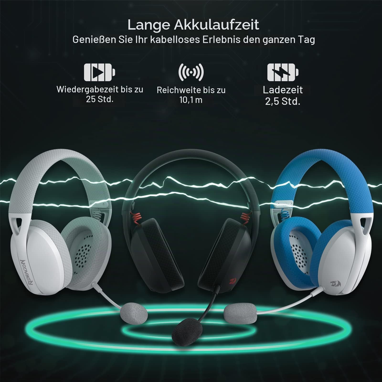 Redragon H848 BT Gaming Headset Kabellos 7.1 40mm | leichtgewichtiges Gaming Headset 7.1 Surround abnehmbares Mikrofon Multiplattform PC PS5 Handy