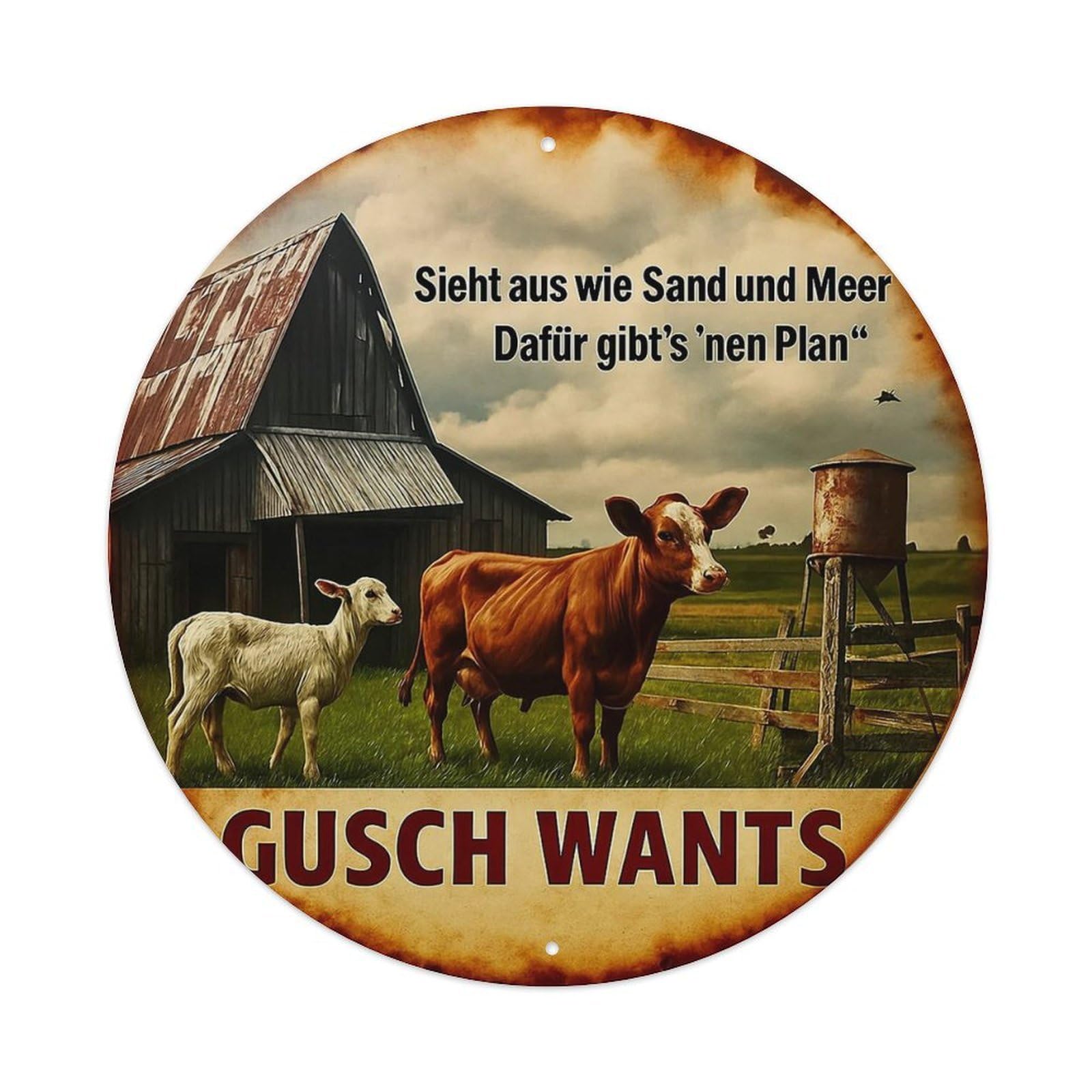 Farm Scene With Cows And Barn Round Tin Sign Vintage Metal Sign Home Bar Garden Indoor & Outdoor Wall Decor Retro Metal Poster 8x8 Inch