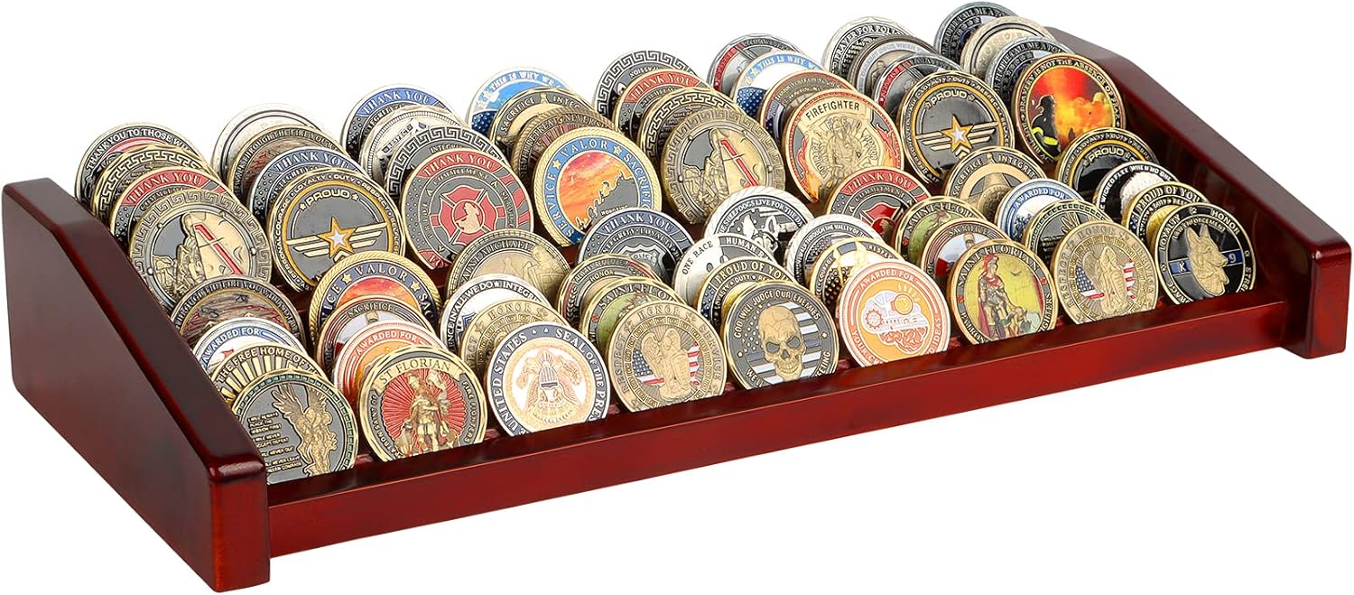 DecoWoodo 7 Rows Challenge Coin Display Case & 8 Rows Challenge Coin Display Stand : Toys & Games