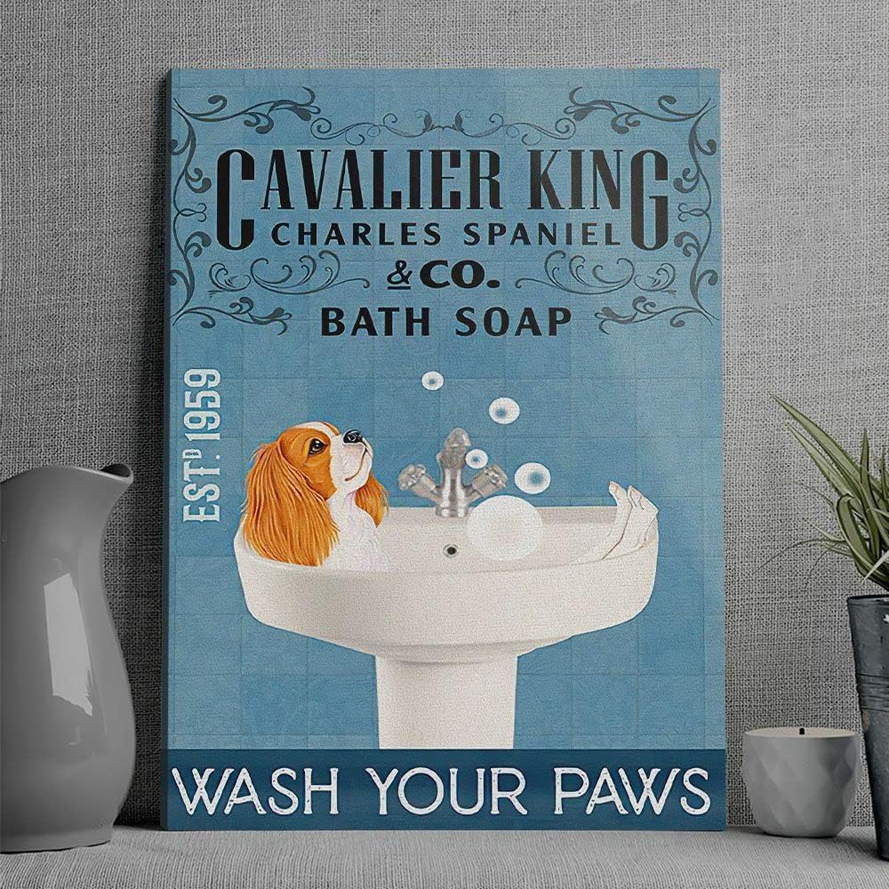 rayprint Metal Signs Cavalier King Charles Spaniel Bath Wash Your Paws Signs Vintage Signs Retro Aluminum Sign for Home Cafe Kitchen 8x12 Inches