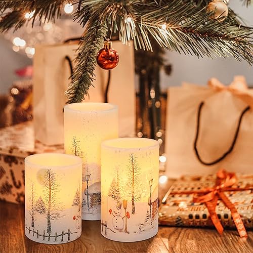 Miniatura 7 de Velas sin llama, luces LED de decoración navideña con temporizador remoto, escena de nieve, velas de cera real, funciona con pilas, regalo de