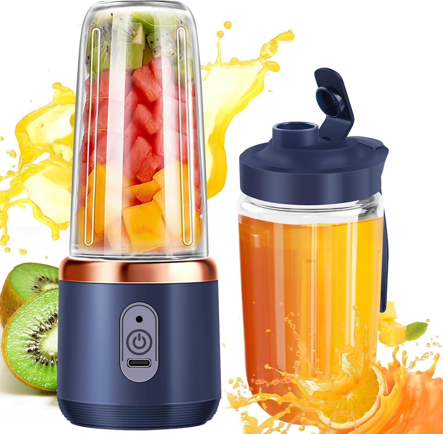 Portable Blender Electric Juicer | USB Rechargeable Smoothie Maker | Mini Fruit Mixer with 6 Blades, 3 Gears & 1500mAh Battery – Multicolour-image-37