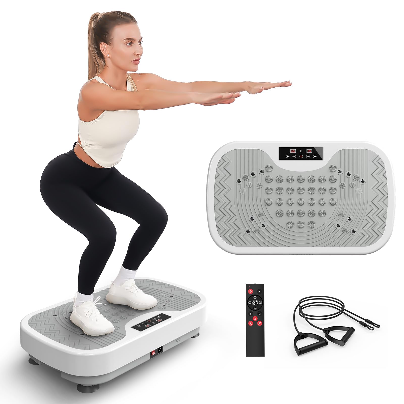 JOROTO JV30 Vibrationsplatte | Ganzkörper-Workout für zu Hause | 9 Schüttelmodi | 99 Vibrationsstufen | mit Widerstandsbändern Fernbedienung | Belastbarkeit 150kg | Gewichtsverlust | Toning