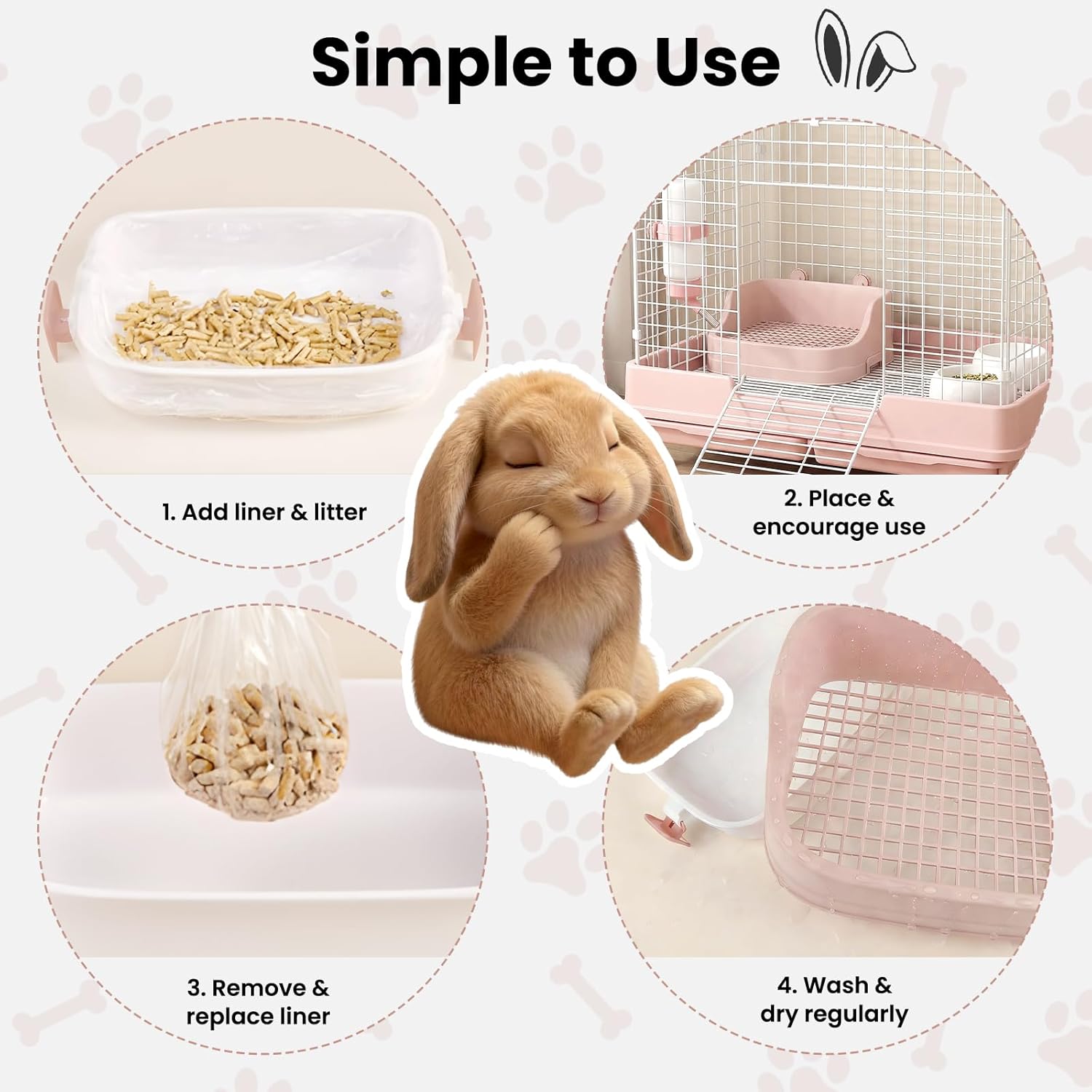 Extra Large Rabbit Litter Box, Bunny Litter Box with Removable Top and Bottom, Corner Bunny Potty Training Litter Pan, Small Animal Toilet for Adult Rabbits, Guinea Pig, Hamster, Pink