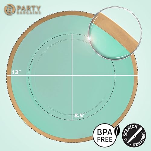 Miniatura 2 de PARTY BARGAINS Placas de carga de 13 pulgadas, paquete de 4, borde dorado verde transparente, cargadores desechables resistentes para comidas