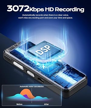 128GB Digital Voice Recorder - 3072kbps Dictaphone Digital Voice Activated Recorder, 9600hours One-Touch Recording with playback, Recording Device for Lecture & Interview, Meeting, Class
