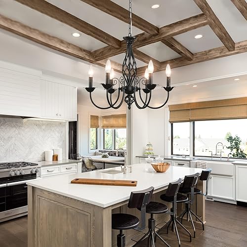 Miniatura 6 de HOXIYA Lámpara de araña regulable con enchufe para sala de estar, luces colgantes vintage de 22 pulgadas con cable, lámpara rústica para colgar en