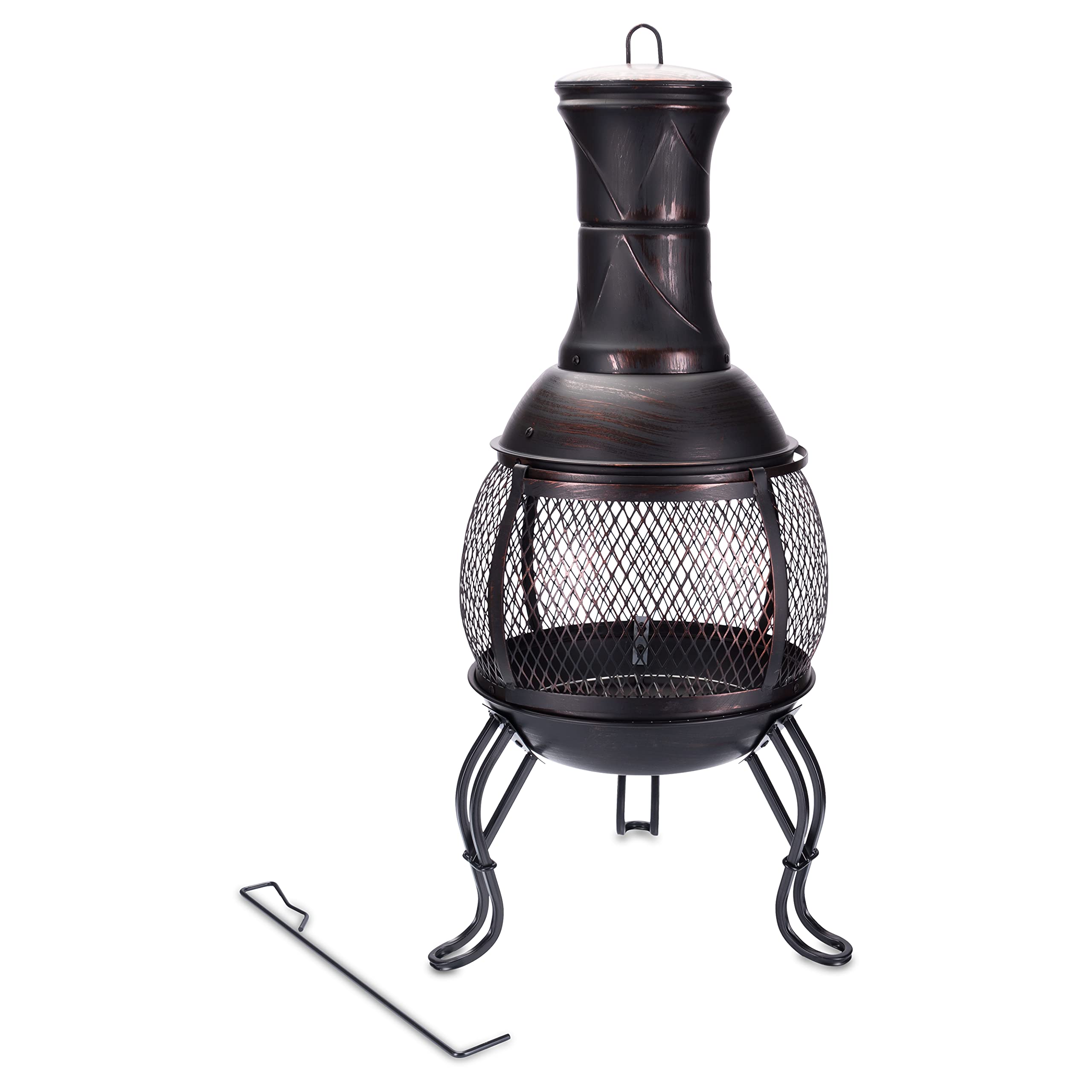 Gartenofen San Louis 90cm mit Funkenschutz und Schürhaken schwarz/kupferfinish