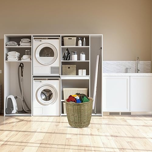 Miniatura 2 de Luxshiny Cesta de basura de mimbre con tapa, cubo de basura tejido de bambú, contenedor de basura, cesta de flores para baño, cocina, oficina en casa