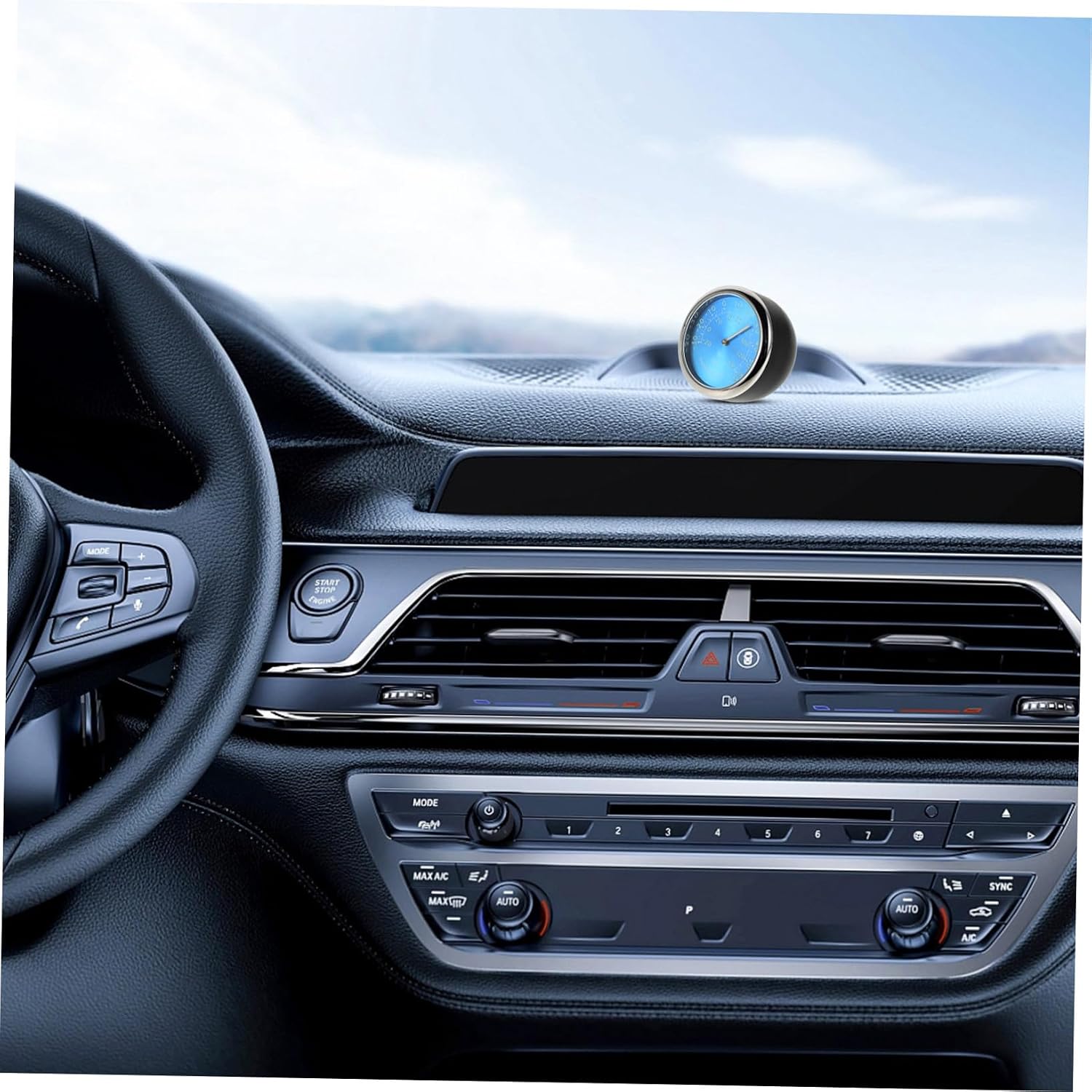 Luminous Car Thermometer with Digital Clock Mini Vehicle Interior Temperature Gauge with High Precision Quartz Movement Glow Dark Auto Thermometer Clock for Night Driving Blue