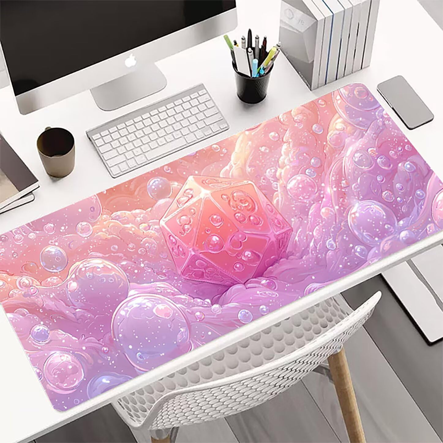Lpfieonn Einfach Schreibtischunterlage XXL, Rosa Schreibtischunterlagen Großes, Gaming Mousepad XXL mit ernähter Rand und Rutschfeste Gummibasis, Desk Mat für PC/Laptop/Mausa 120x60cm PF-3046