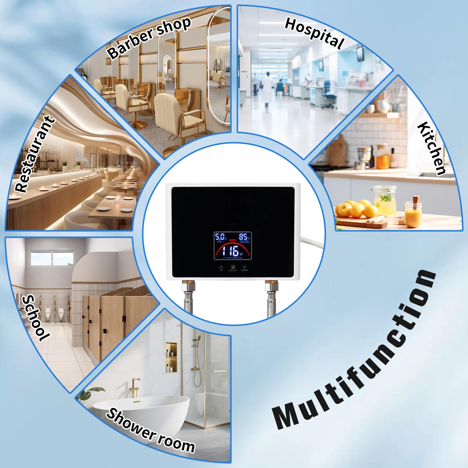 Tankless Durchlauferhitzer Elektrisch - 220V 5500W Instant Warmwasserbereiter mit LED-Display, 30-55℃, Steckerfertig, für Badezimmer Küche