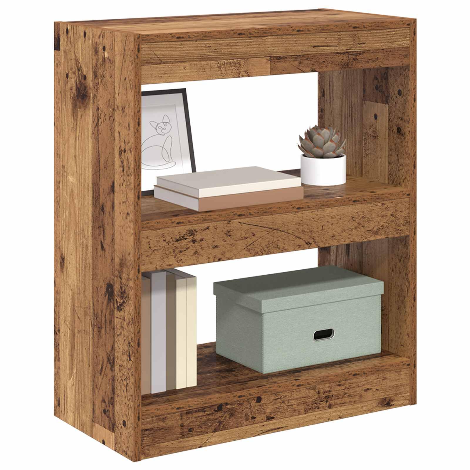 Libreria a 2 Ripiani da Soggiorno 60x30x72 cm Legno Vecchio | Scaffale salvaspazio compatto per studio e camera da letto con due ampi scomparti aperti in legno ingegnerizzato.