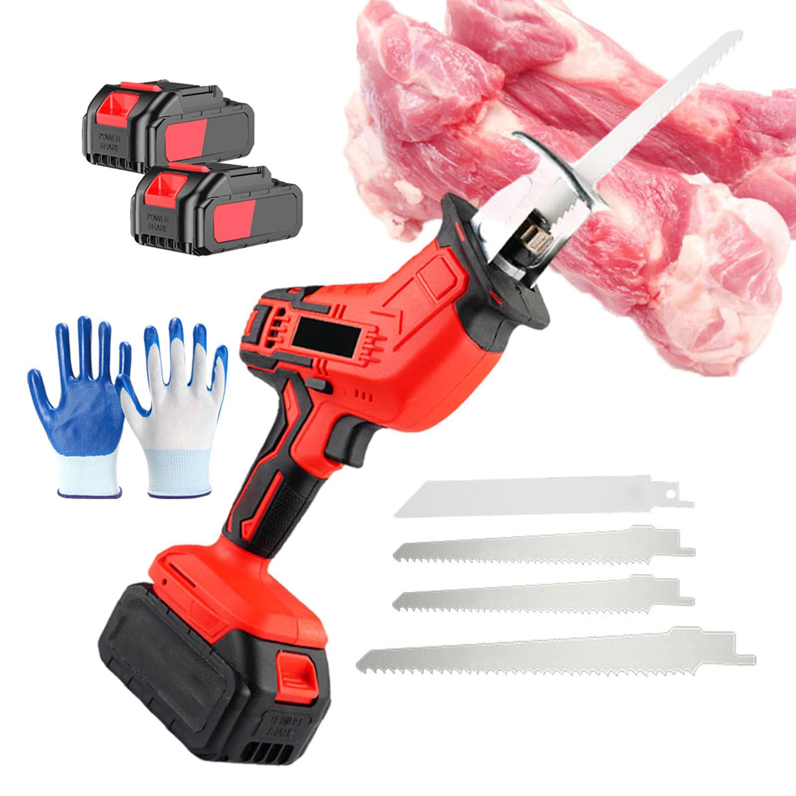 JingNian Kit De Cortador De Carne De Sierra De Carne Eléctrica, Máquina De Corte De Sierra De Hueso Inalámbrico para Huesos De Cerdo, Madera, Metal