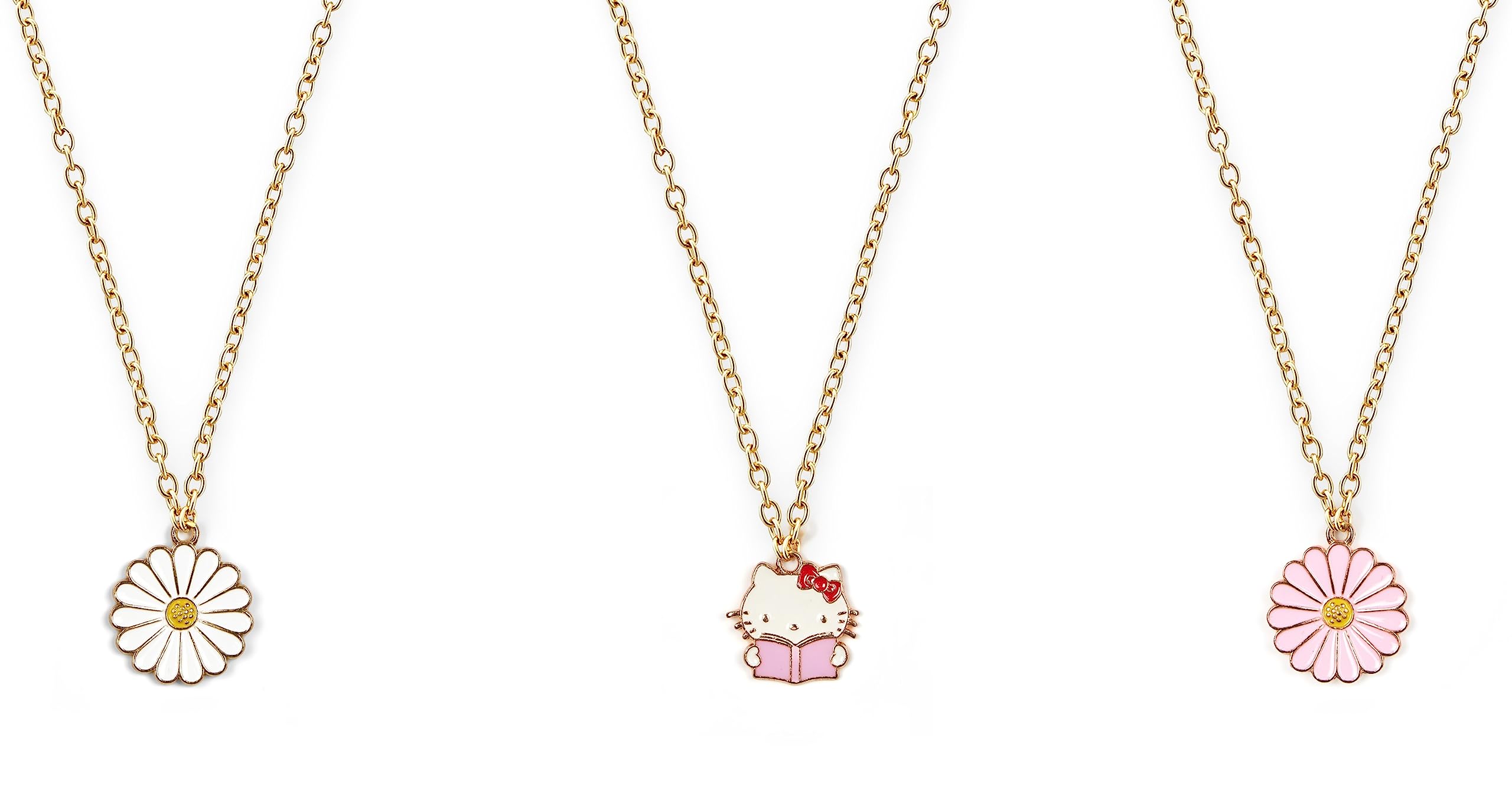 EnlightenMani White Daisy, Hello Kitty & Light Pink Daisy ~ Pack of 3 Gold-Plated Necklaces (B0CBVPKJ75) Amazon Price History, Amazon Price Tracker