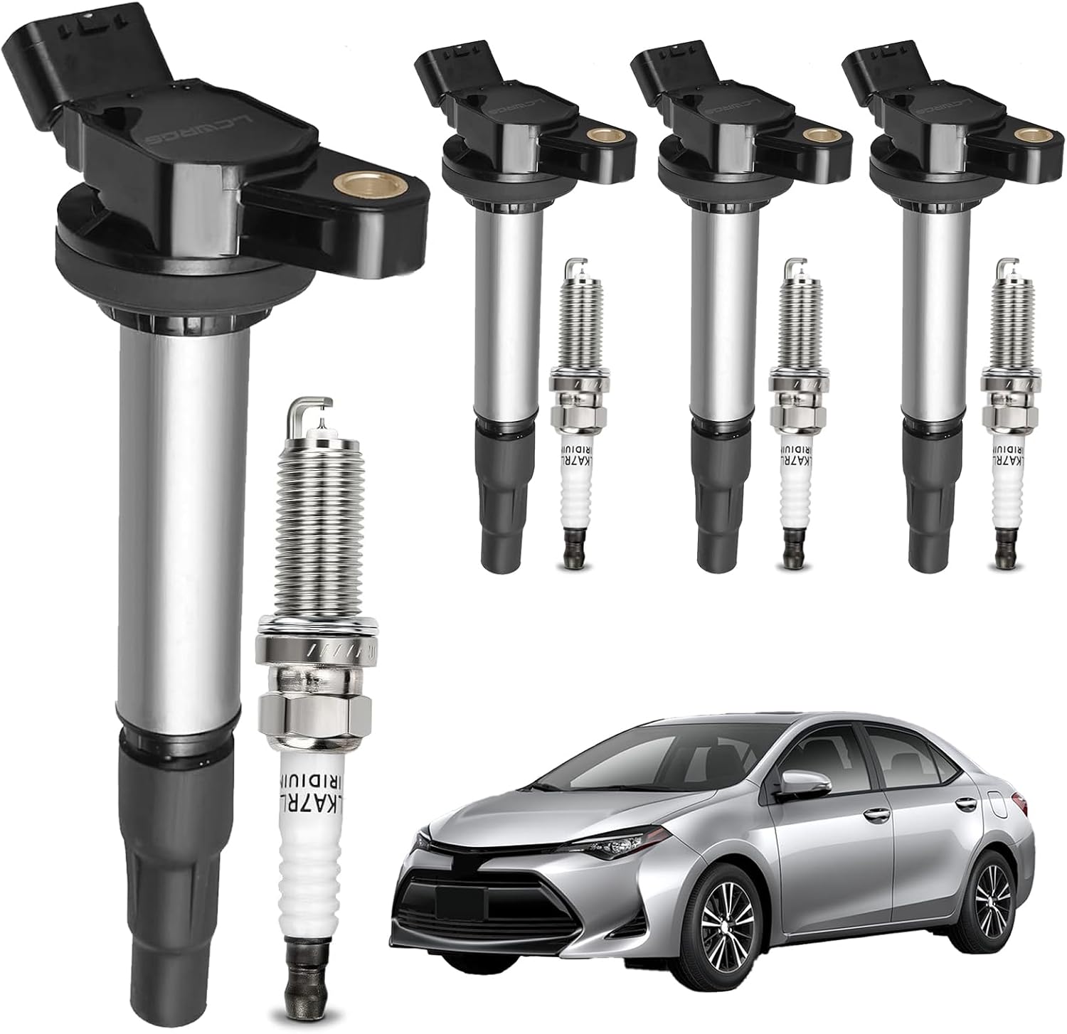 4 PCS Ignition Coil UF596 & Double Iridium Spark Plug 4912 Compatible with Toyota Corolla Prius Matrix CHR 2009-2017 Lexus CT200h 2011-2016 Scion iM xD Pontiac Vibe 1.8 L4 Replace# UF619 C1714