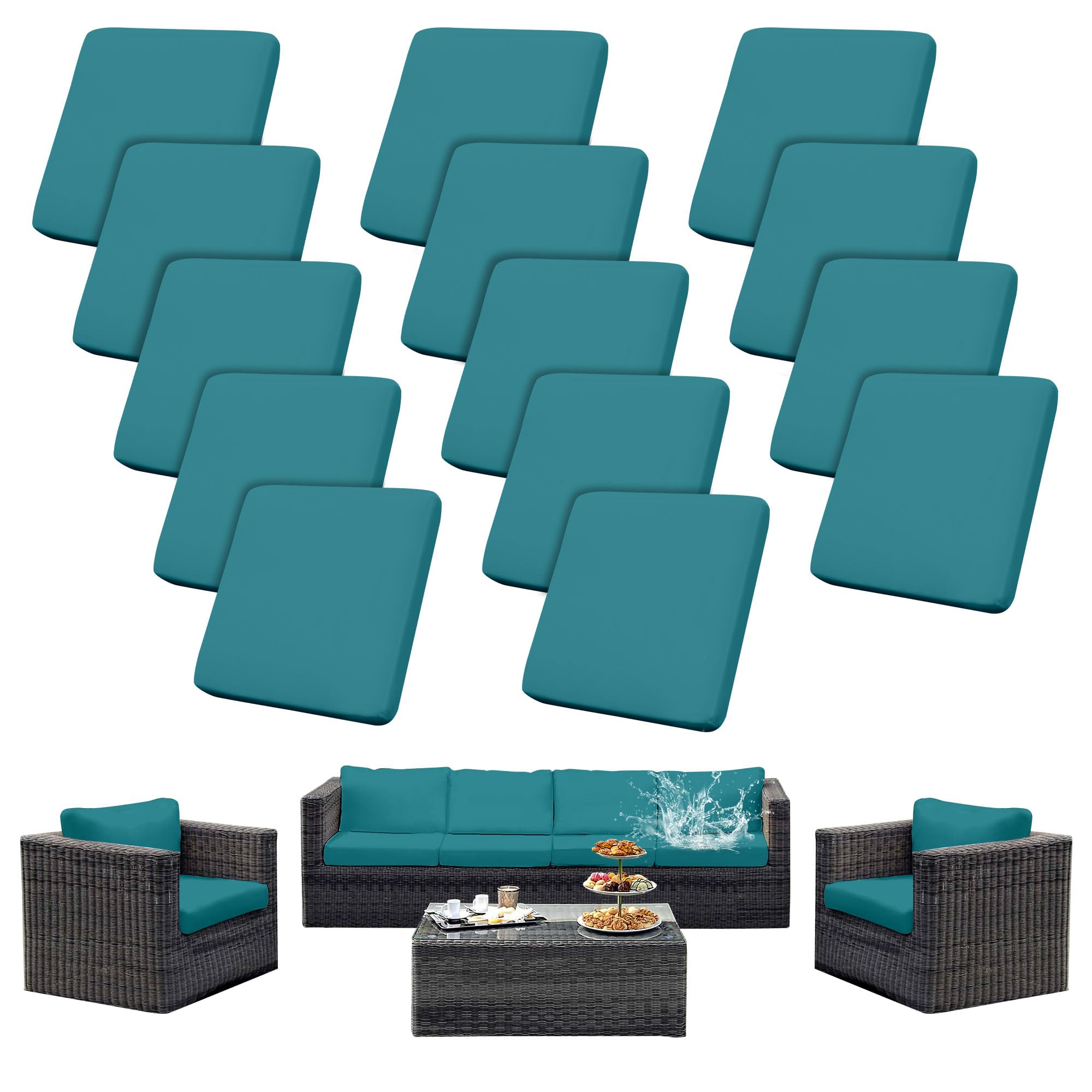 SUKAIKEQA Outdoor Cushion Covers Set,Waterproof Patio Furniture Couch Seat Slipcovers, Replacement for Sofa Sectional Chair(Cover，Only)（14PCS） Blue