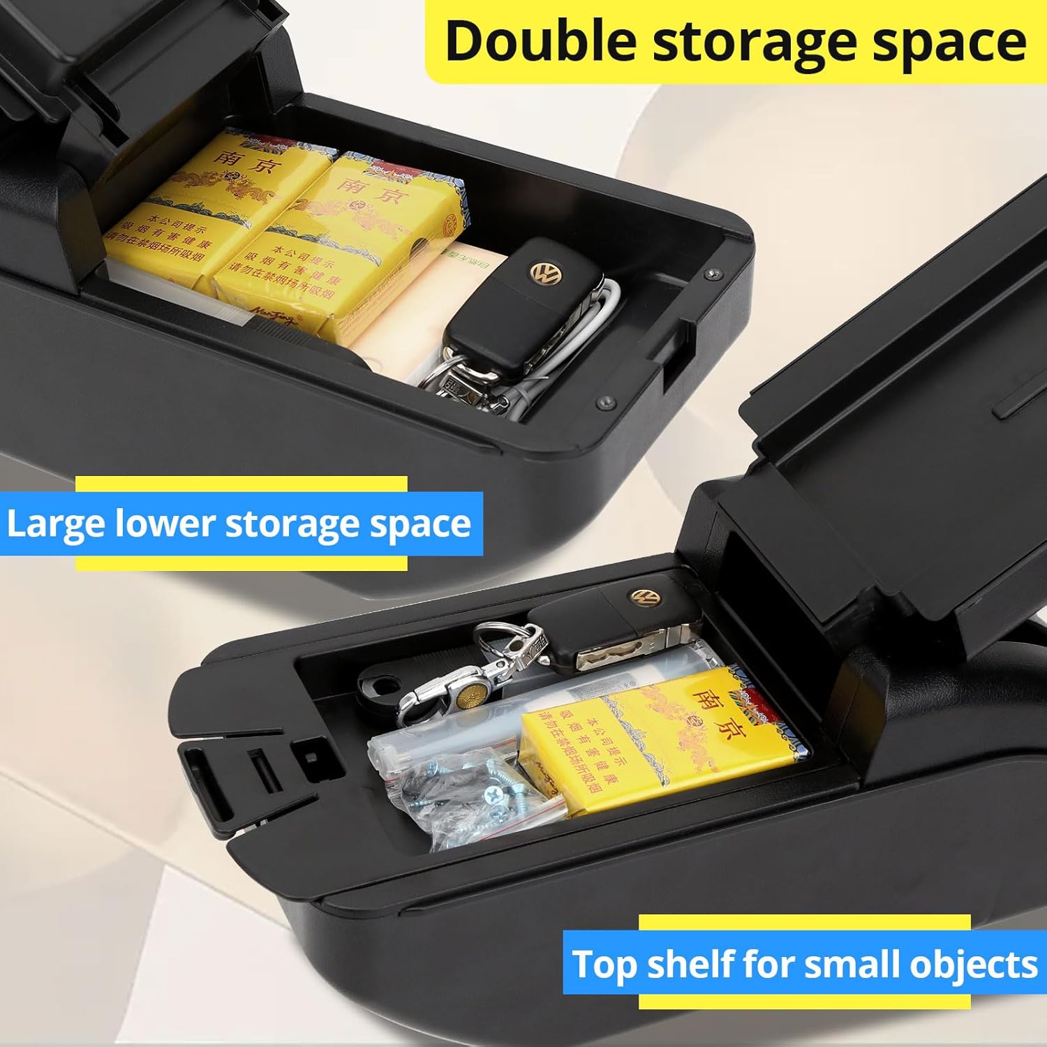 AULPHIKE Compatible with Suzuki Jimny Armrest JB64W JB74W 2018-2024 Car Center Console Organizer Armrests Double Layer Storage with USB Ports（Carbon Fiber Style）