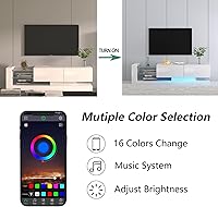 Vista 6 de Mueble de TV moderno para TV de 75 pulgadas, centro de entretenimiento de alto brillo con 16 colores y 4 modos de luces cambiantes, gabinete