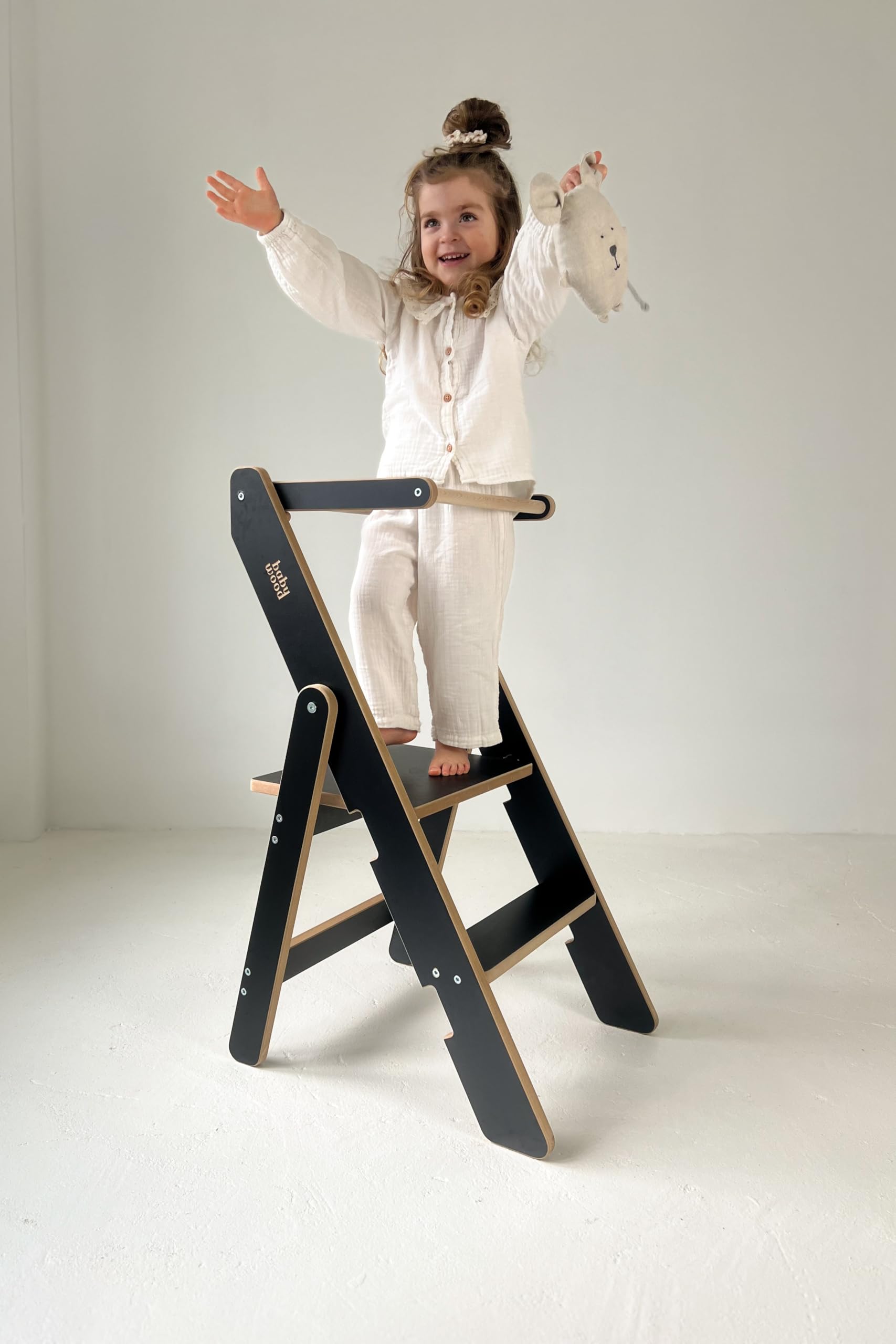 Torre de Aprendizaje Plegable de Madera Montessori - Herramienta de Cocina, Torre de Enseñanza Pequeña (Azul)