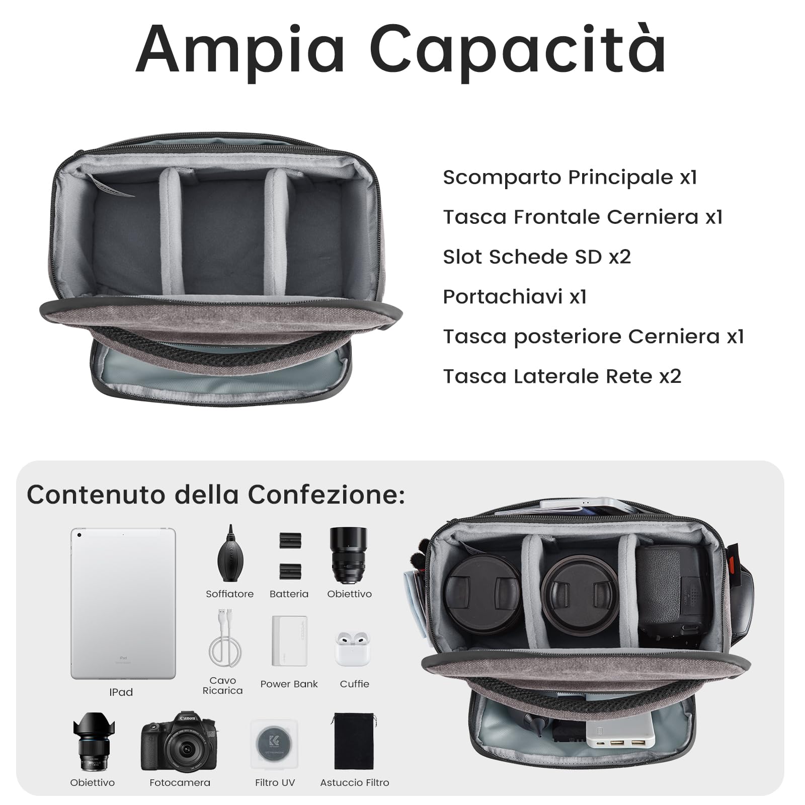 S-ZONE DSLR SLR Borsa Fotografica Tela Impermeabile borsa per Fotocamera Borsa per Spalla con Treppiede Tracolla per Obiettivi Accessori per Fotografia All'aperto