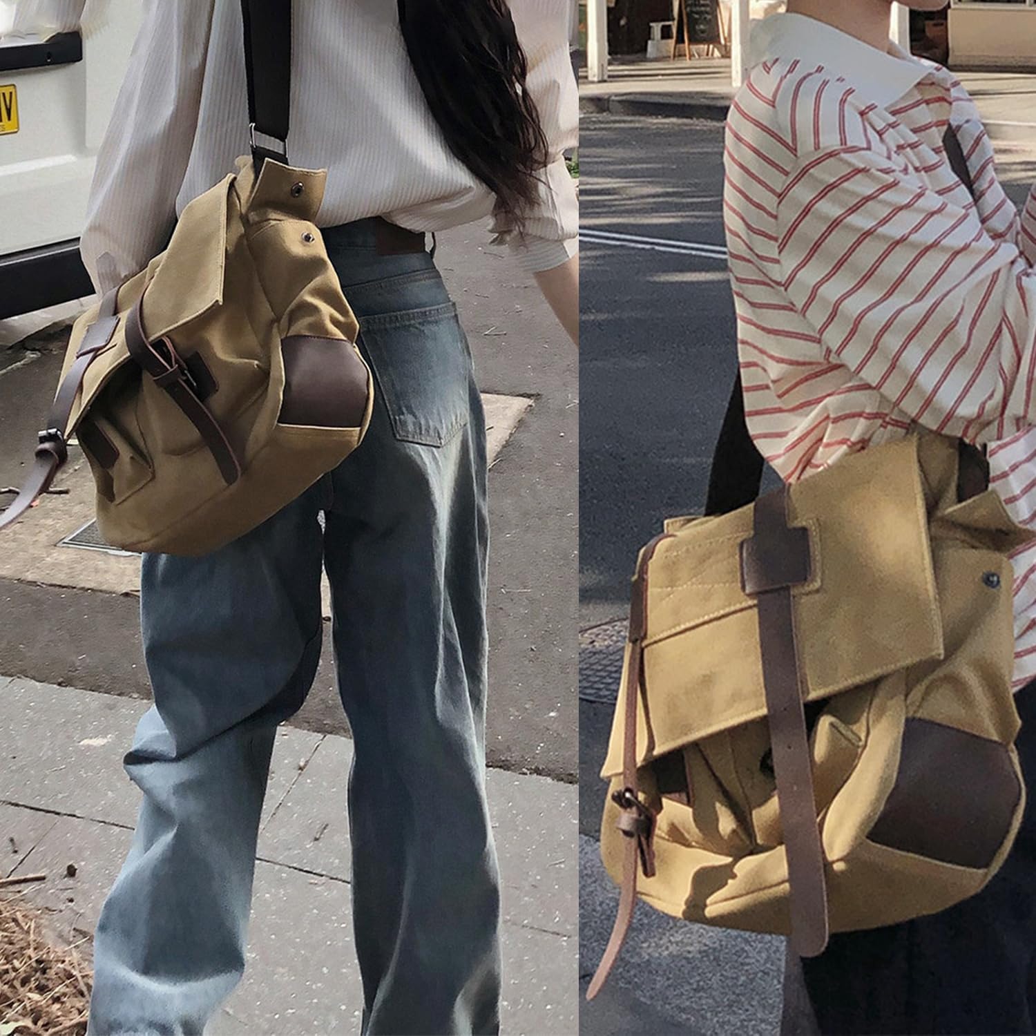 Vintage Canvas Messenger Bag, 15.6 Inch Laptop Crossbody Satchel with Multi-Pocket and Adjustable Shoulder Strap - Image 7