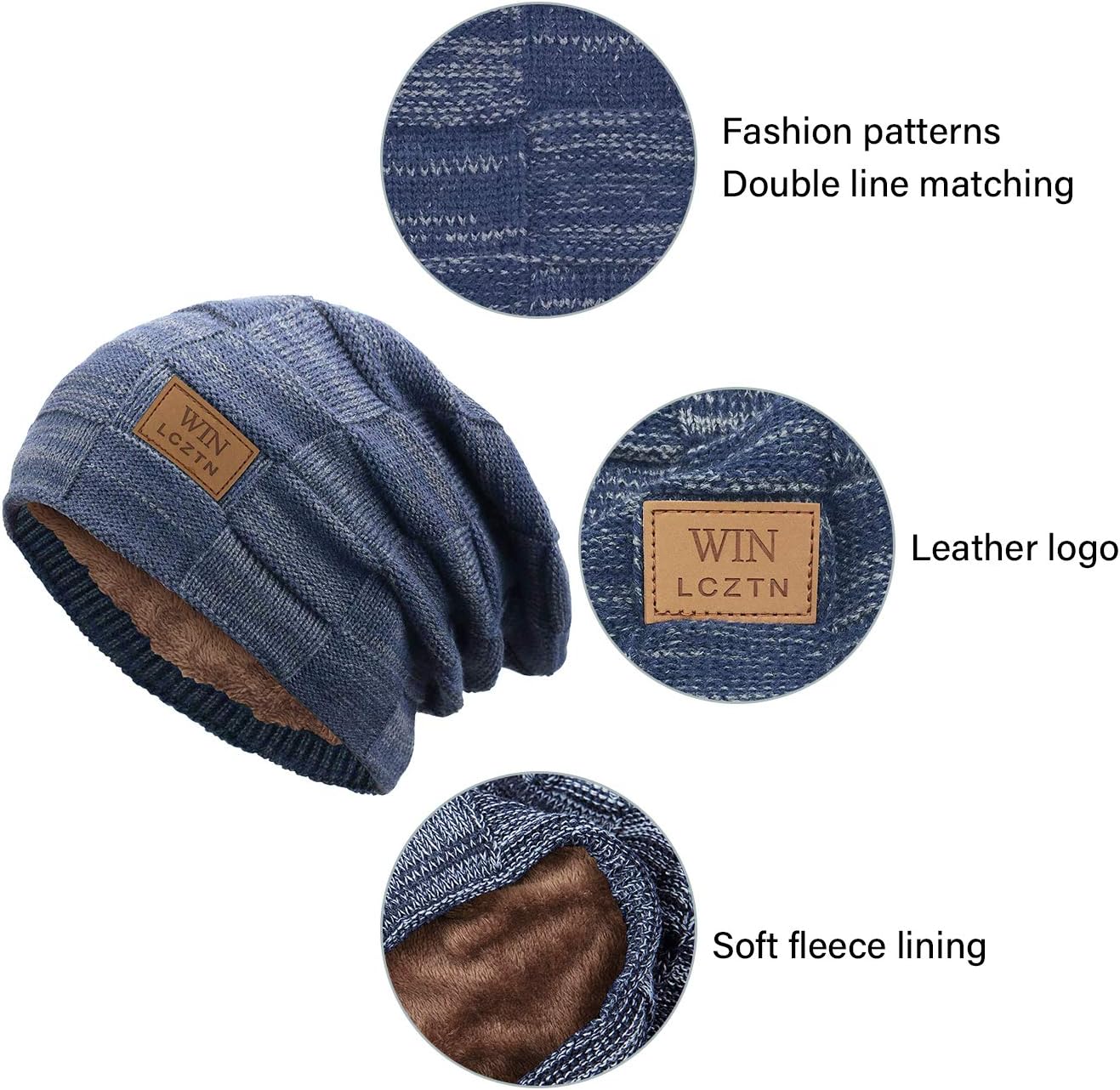 LCZTN Mens Winter Beanie Hat Scarf Set Warm Fleece Lined Knit Ski Hats Slouchy Skull Cap for Unisex Gift image 3