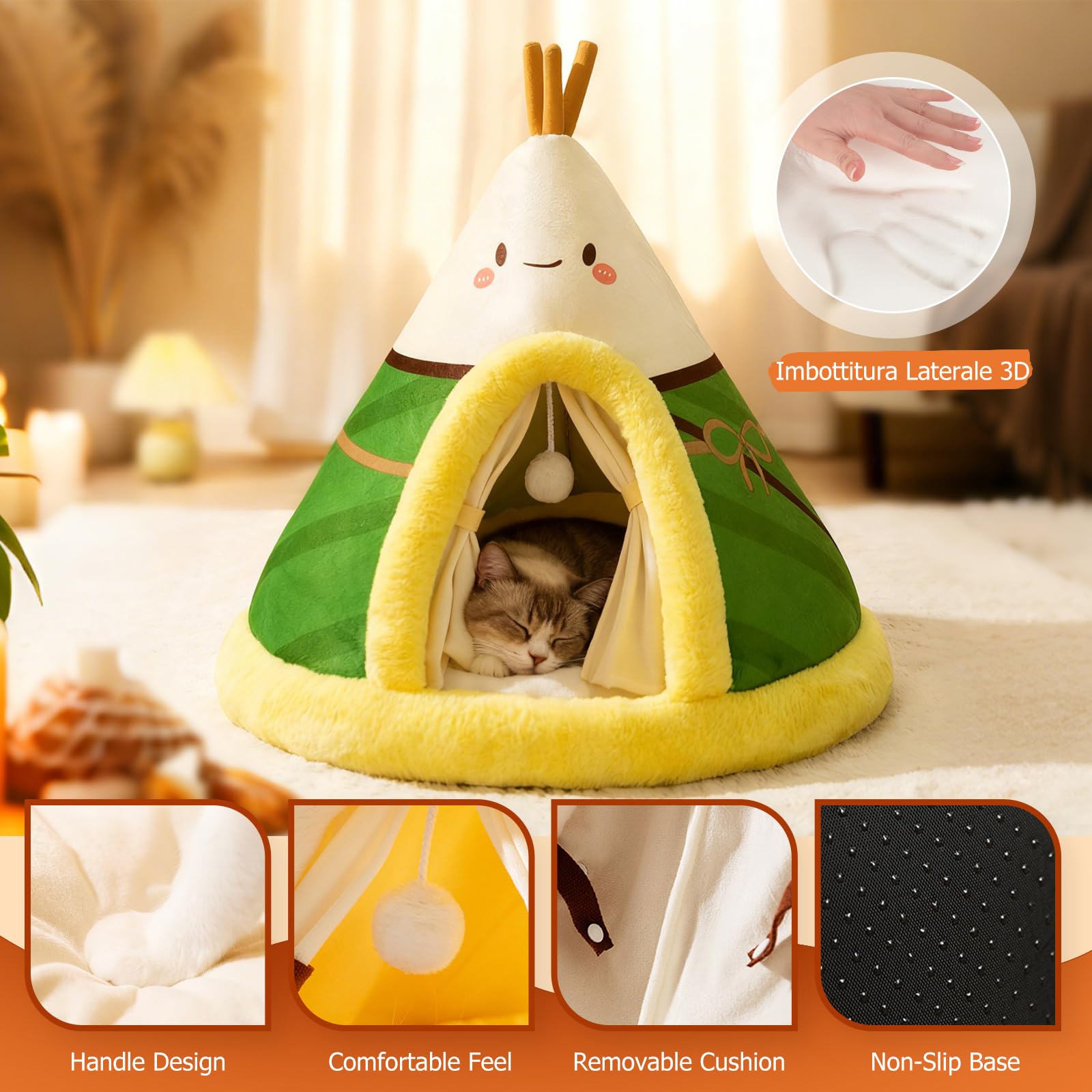 PETCUTE Cuccia per Gatti Semi-Chiusa,Super Morbido,Letto per Gatti con Giocattolo Sospeso e Cuscino Rimovibile Lavabile,Cuccia Gatto Chiusa Interno con Fondo Antiscivolo,XL
