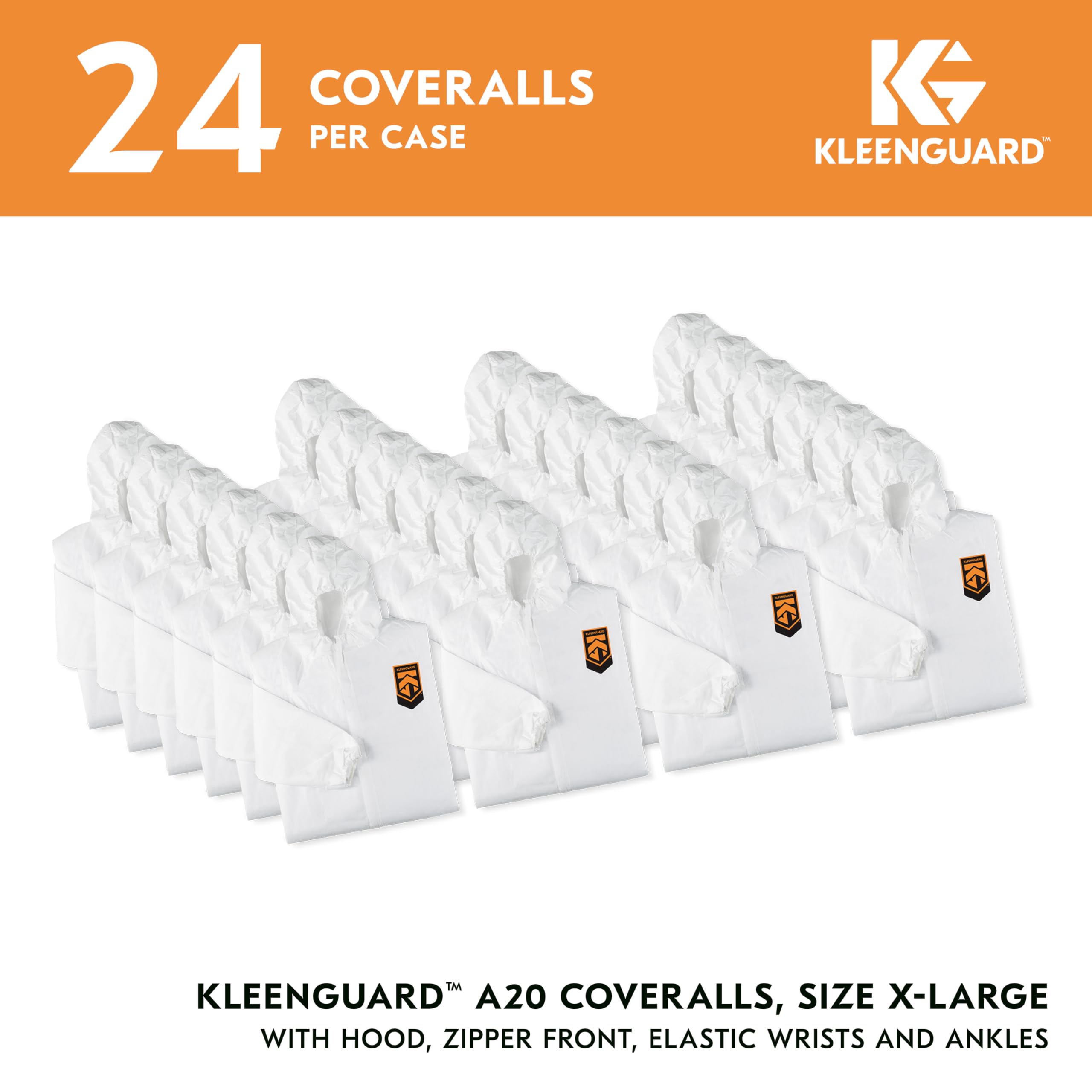 Kleenguard A20 transpirable de partículas protección con capucha traje de trabajo ((41169), diseño de reflejo, cremallera frontal, elástica muñecas y tobillos, color blanco, XL, comodidad unidades 1 par