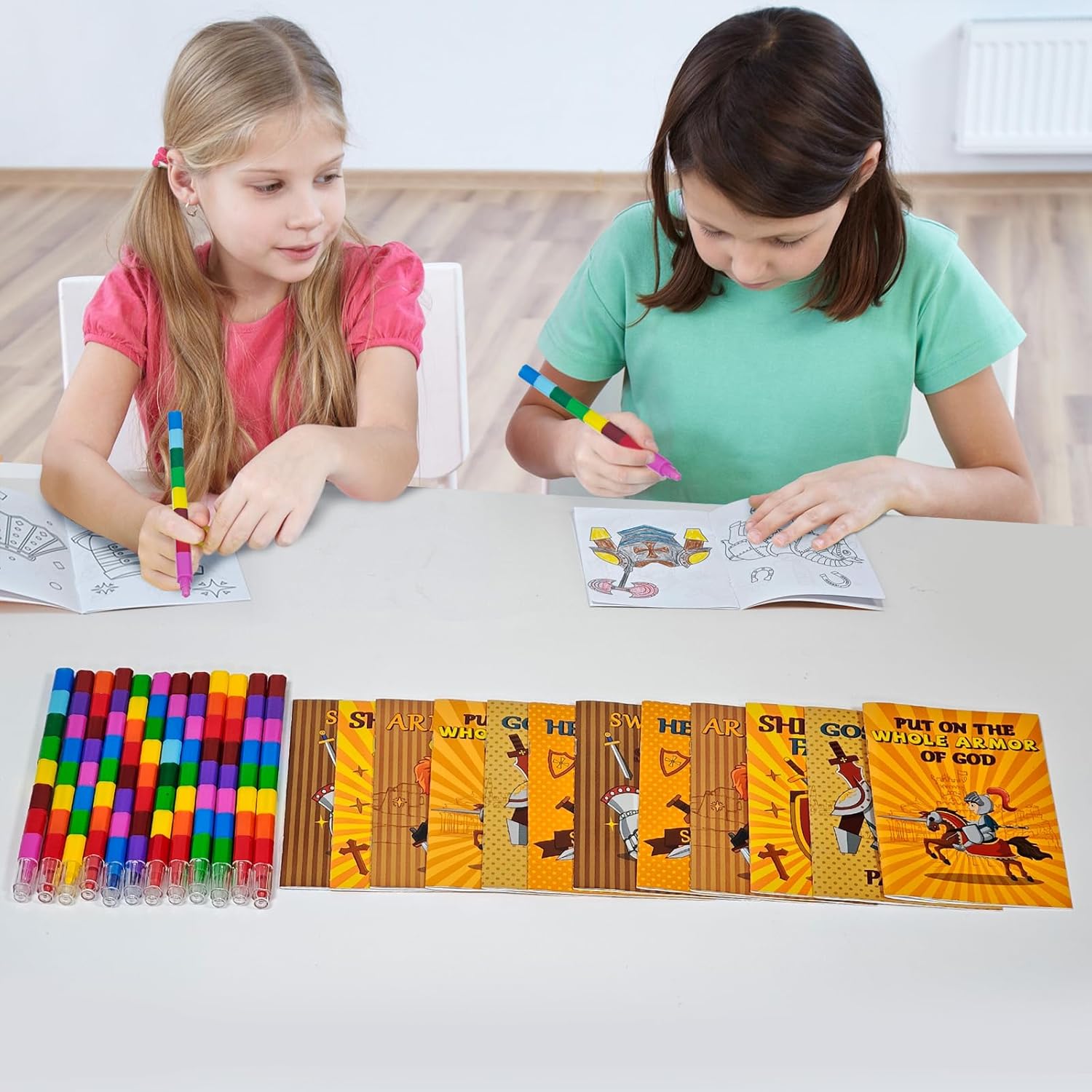 Cinrobiye 24 Armor of God Coloring Book With 24 Stacking Crayons Bible Christian Party Favors Set for School Sunday School Activities VBS Classroom Educational Goody Bags Fillers Travel Activities