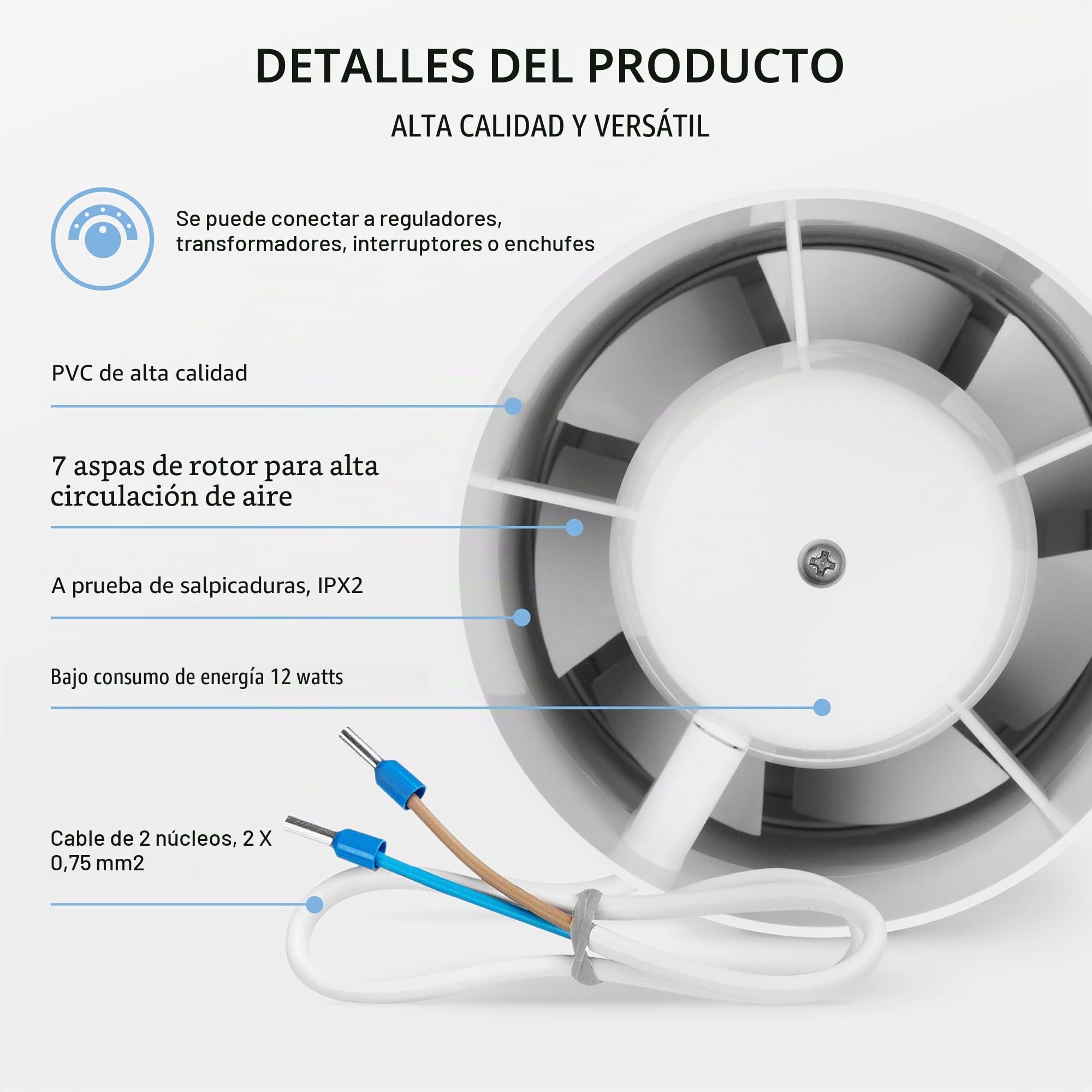 Inline 100mm - Extractor de Ventilador de Conducto Silencioso en Línea 130 m³/h, 32 dB, 12 W