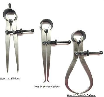 3 Pieces Spring Caliper Set - Inside, Outside & Divider 6 Inch / 150 mm - Measuring Tool, Workshop, Tool Room