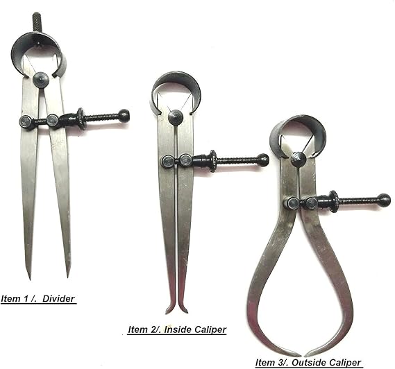 3 Pieces Spring Caliper Set - Inside, Outside & Divider 6 Inch / 150 mm - Measuring Tool, Workshop, Tool Room