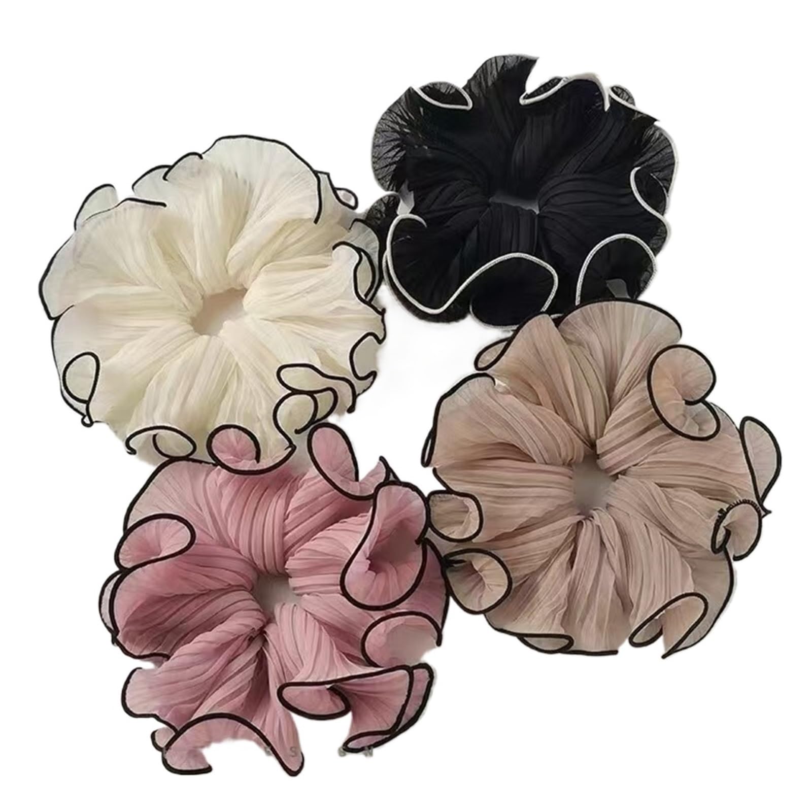 Scrunchie Capelli Accessorio elastico esagerato for fascia elastica oversize in chiffon piegato retrò da 4 pezzi for donna(4pcs)