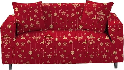 Celevingne Funda elástica para sofá de 3 plazas estampada, funda elástica para sofá de 3 plazas con 1 funda de almohada (Merry Christmas, Sofá-3
