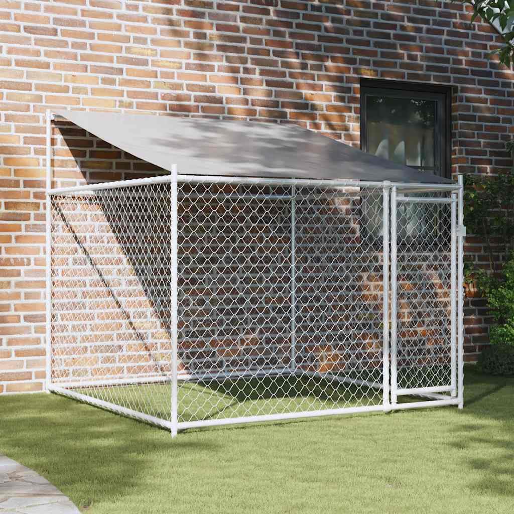 vidaXL Cage pour Chien avec Toit et Porte, Chenil d'Extérieur pour Chiots, Enclos pour Animaux de Compagnie, Parc pour Chien, Gris Acier Galvanisé