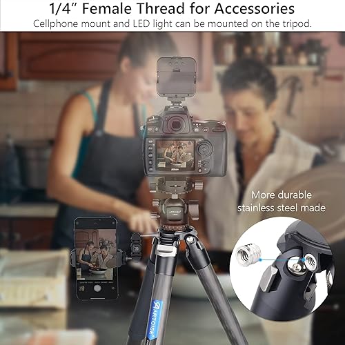 Miniatura 9 de ARTCISE Trípode de cámara de fibra de carbono - Trípode de viaje profesional resistente sin cabeza esférica, monopie para cámara réflex digital,