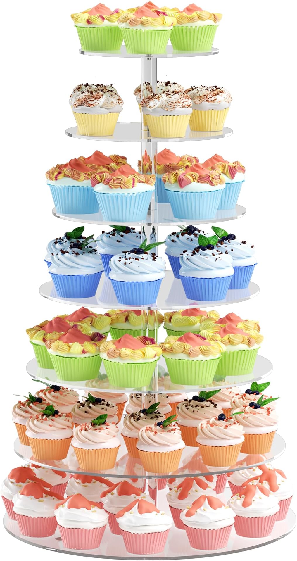 7 Tier Cupcake Stand, Round Cupcake Tower Stand, Clear Acrylic Cupcake Tier Stand, Cupcake Dessert Display Stand for Wedding Graduation Birthday