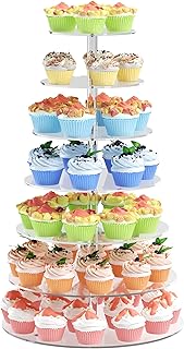7 Tier Cupcake Stand, Round Cupcake Tower Stand, Clear Acrylic Cupcake Tier Stand, Cupcake Dessert Display Stand for Wedding Graduation Birthday