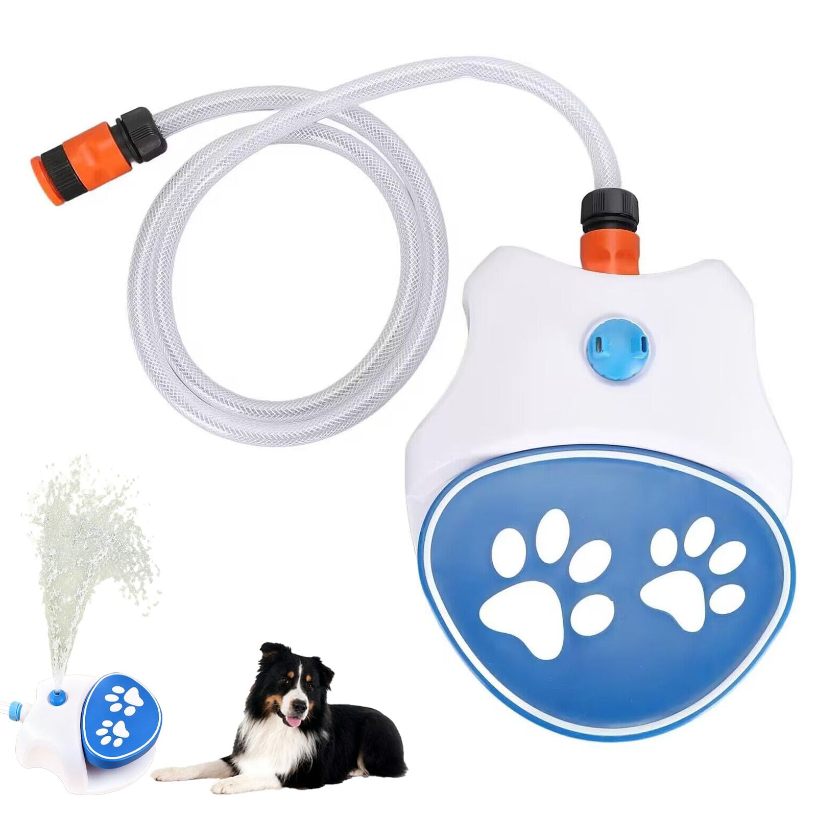 Step On Dog Water Fountain – Paw Activated Dog Water Fountain with Hose, Outdoor Pet Water Dispenser, Dog Water Hose Toy for Small, Medium & Large Dogs, Summer Cooling (Orange)