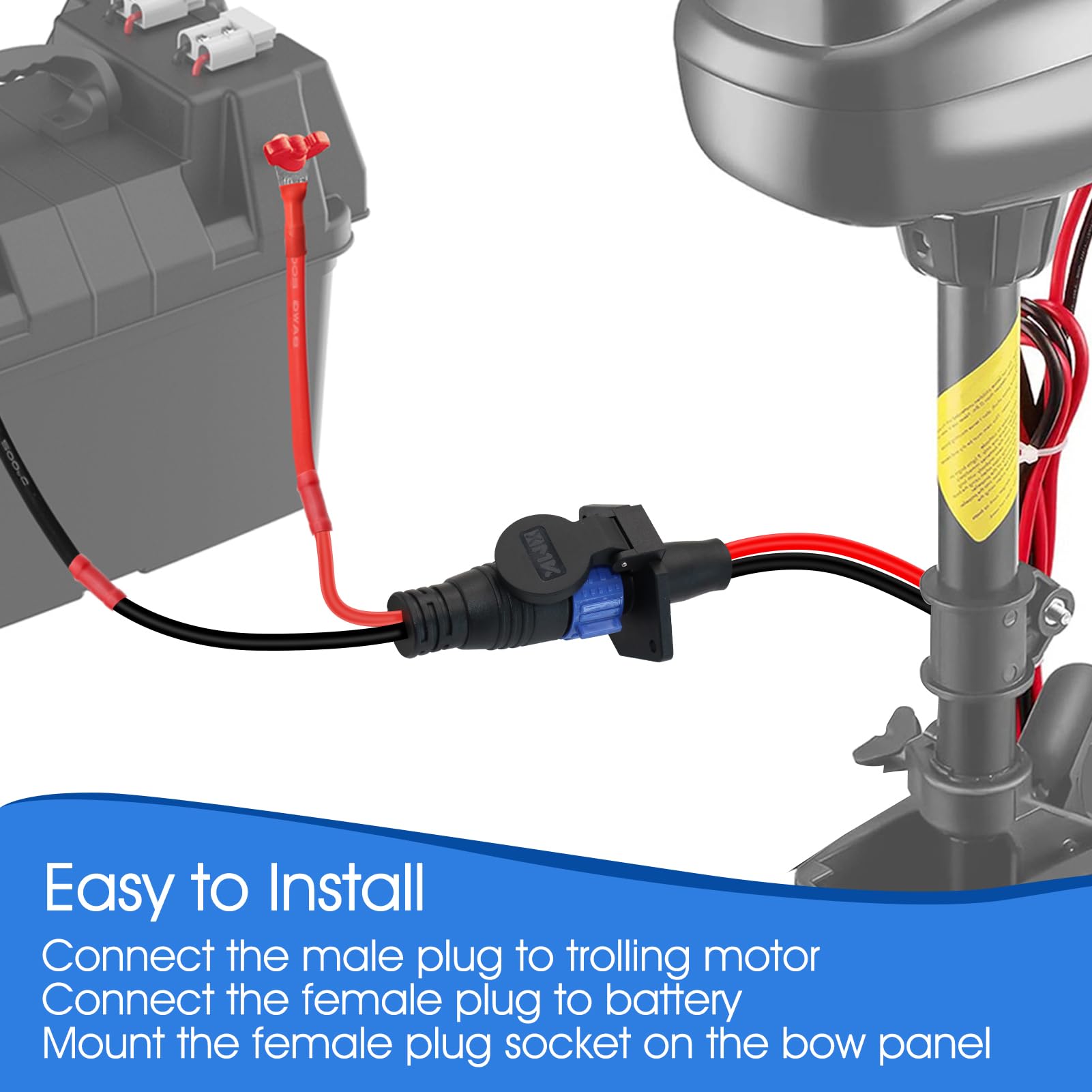 Enchufe y receptáculo de motor de arrastre de 50 A para barco marino Minn Kota, enchufe de motor de arrastre de 12 V/24 V/26 V/48 V, conexión rápida, macho y hembra, calibre 8, 2 cables
