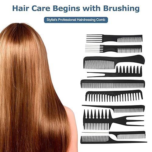 Miniatura 2 de Juego de 10 peines de peinado profesional, paquete variado para todo tipo de cabello y estilos