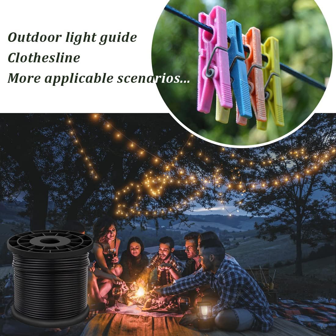 4mm Drahtseil Ummantelt,100m Edelstahl Stahlseil, mit PVC Beschichtung, 100 Crimphülsen für Bilder Outdoor Zaun Gardinen, Zaun, Wäscheleine,Schwarz